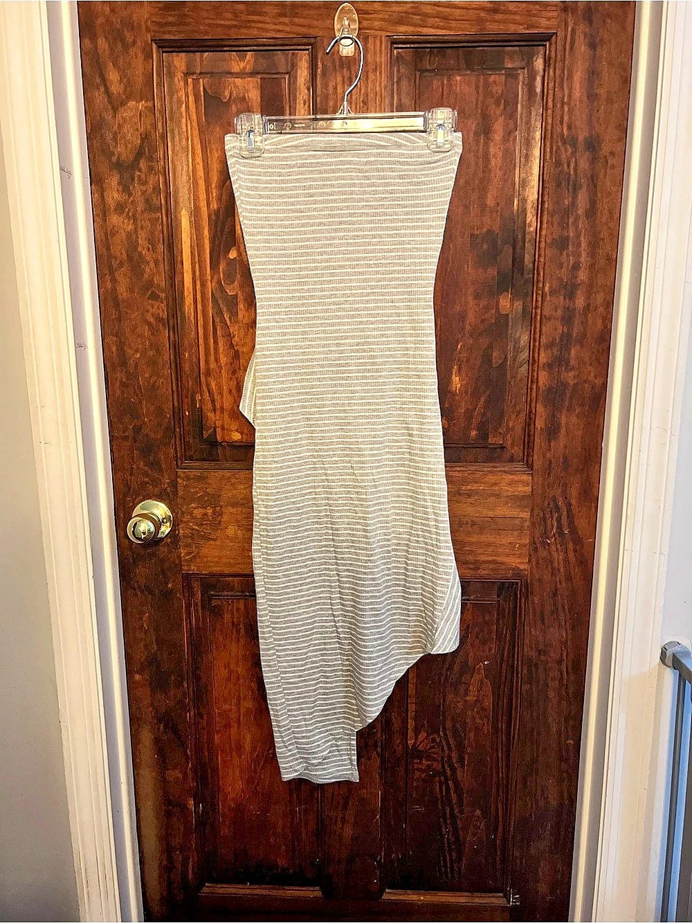 Love Ari White and gray vertical striped wrap dress - Small